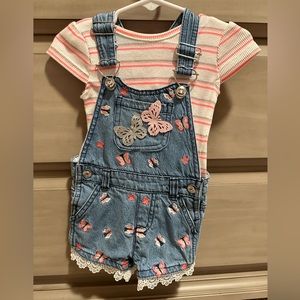 Little Lass Baby girl Overalls and t-shirt set, Size 12 months